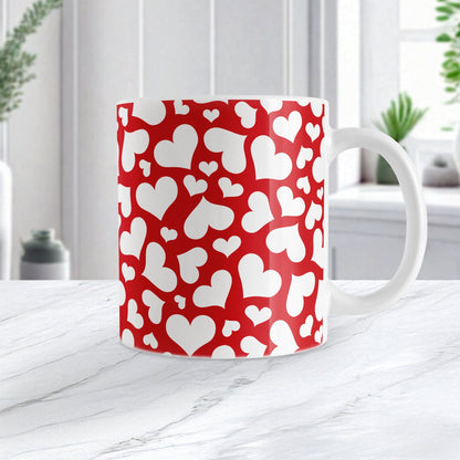 Cute White Hearts on Red Mug