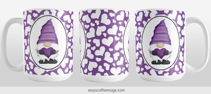 Cute White Hearts Purple Gnome Mug