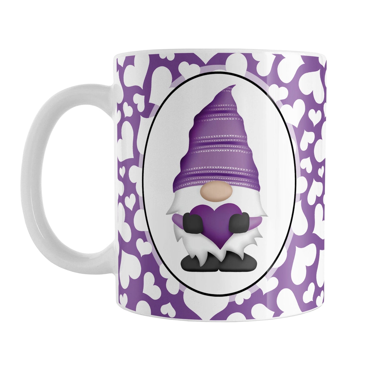 Cute White Hearts Purple Gnome Mug