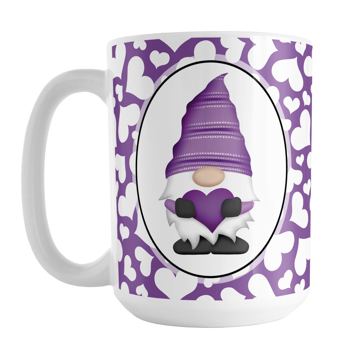 Cute White Hearts Purple Gnome Mug