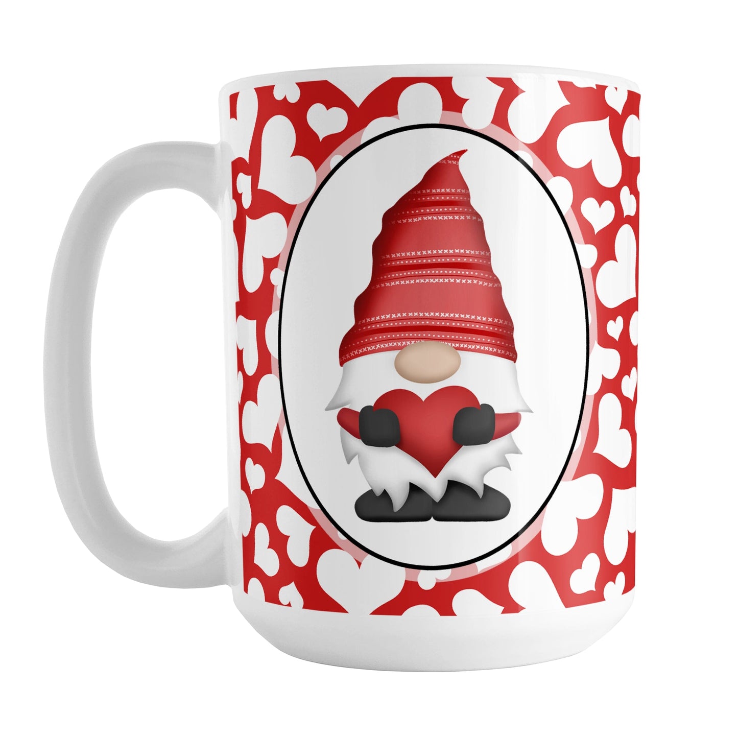 Cute White Hearts Red Gnome Mug