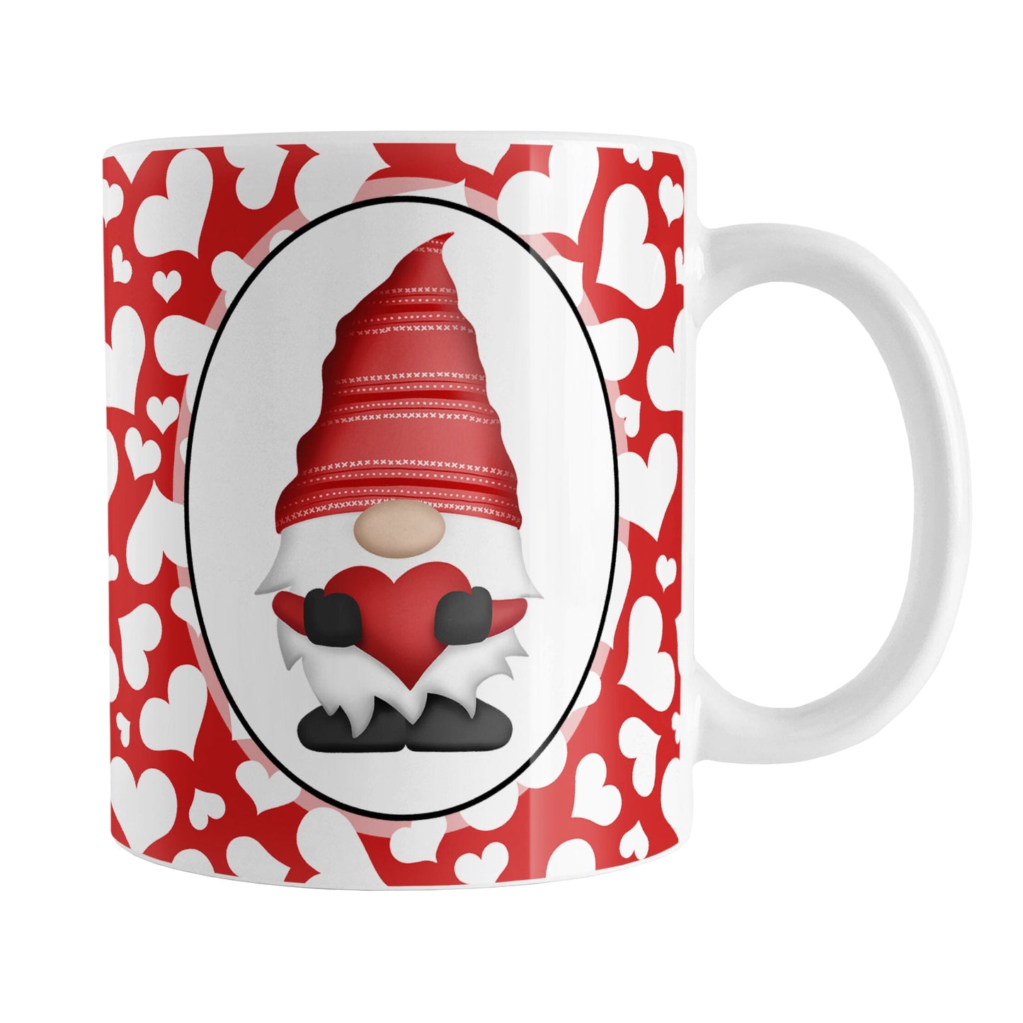 Cute White Hearts Red Gnome Mug