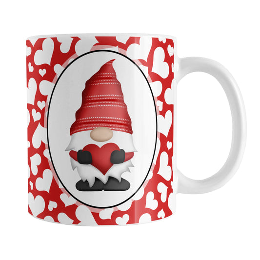 Cute White Hearts Red Gnome Mug