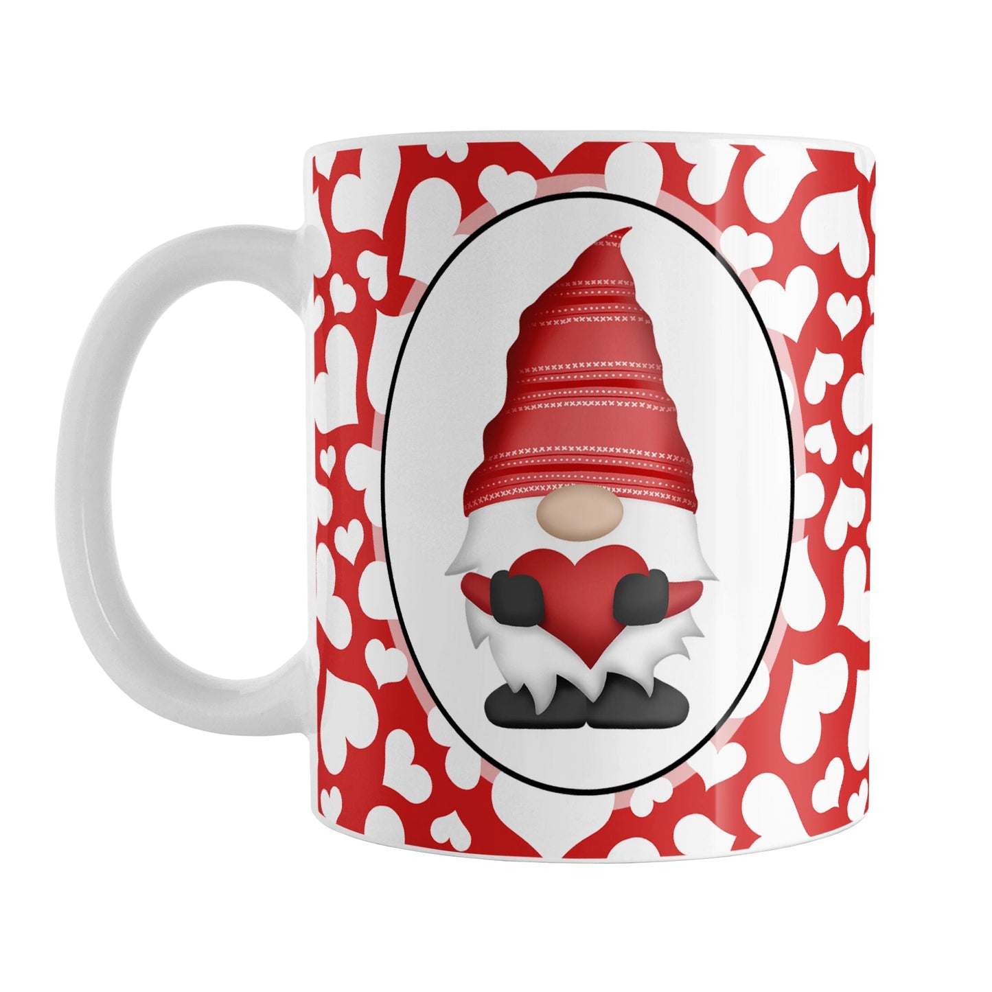 Cute White Hearts Red Gnome Mug