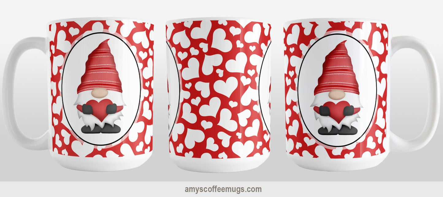Cute White Hearts Red Gnome Mug