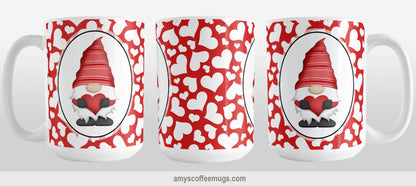 Cute White Hearts Red Gnome Mug