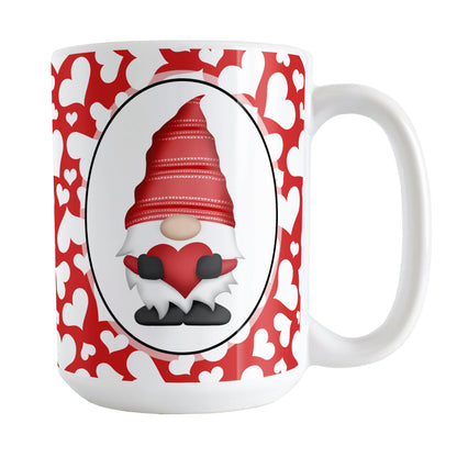 Cute White Hearts Red Gnome Mug
