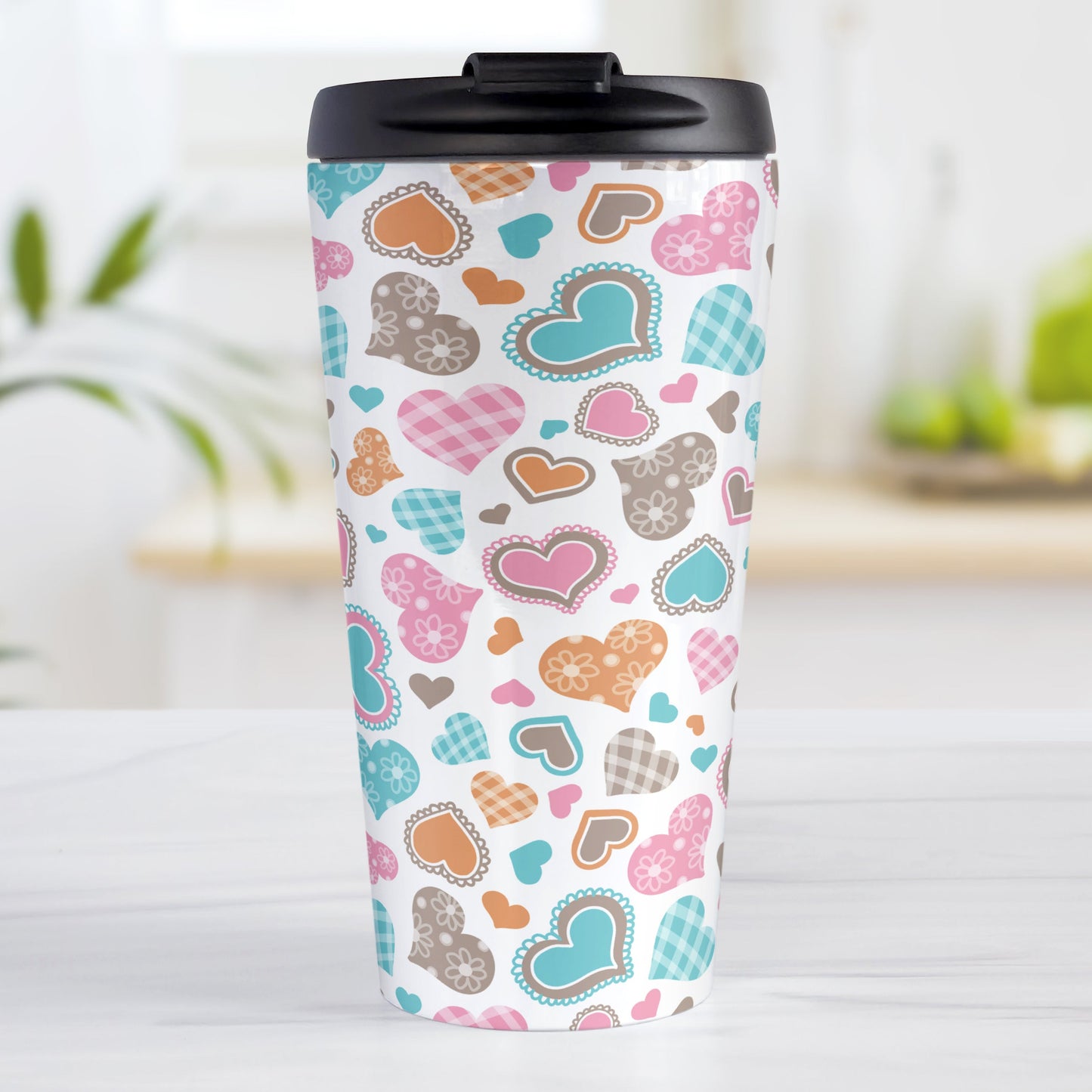 Cutesy Hearts Pattern Travel Mug