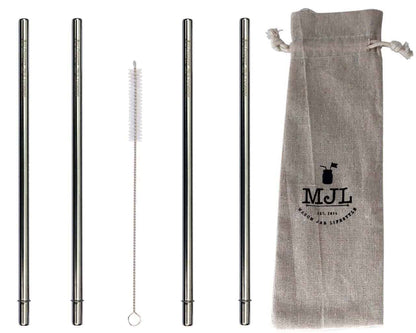 Extra Long Safer Rounded End Stainless Steel Straws for Half Gallon Mason Jars 4 Pack