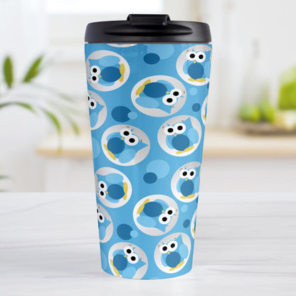Funny Cute Blue Owl Pattern Travel Mug