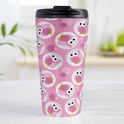 Funny Cute Pink Owl Pattern Travel Mug