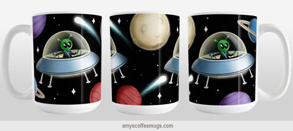Galaxy Green Alien Spaceship Mug