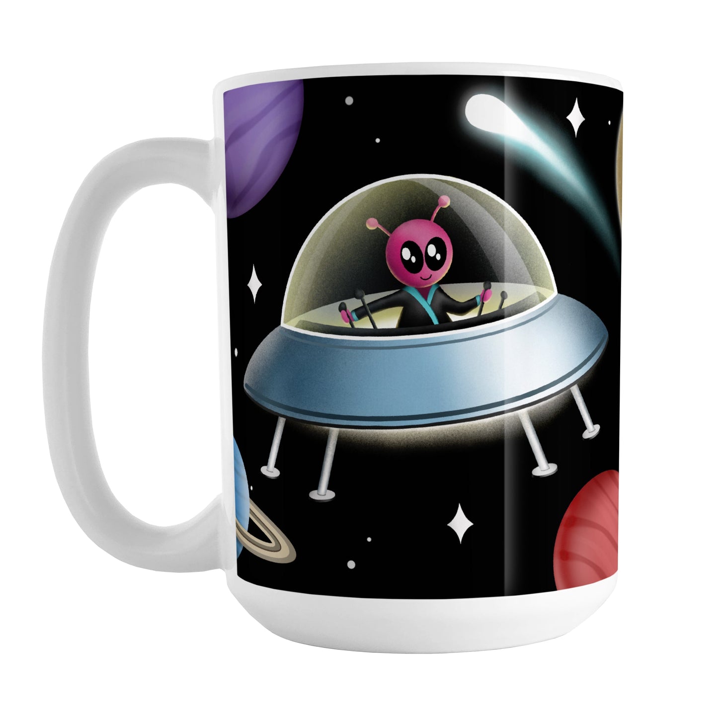 Galaxy Pink Alien Spaceship Mug