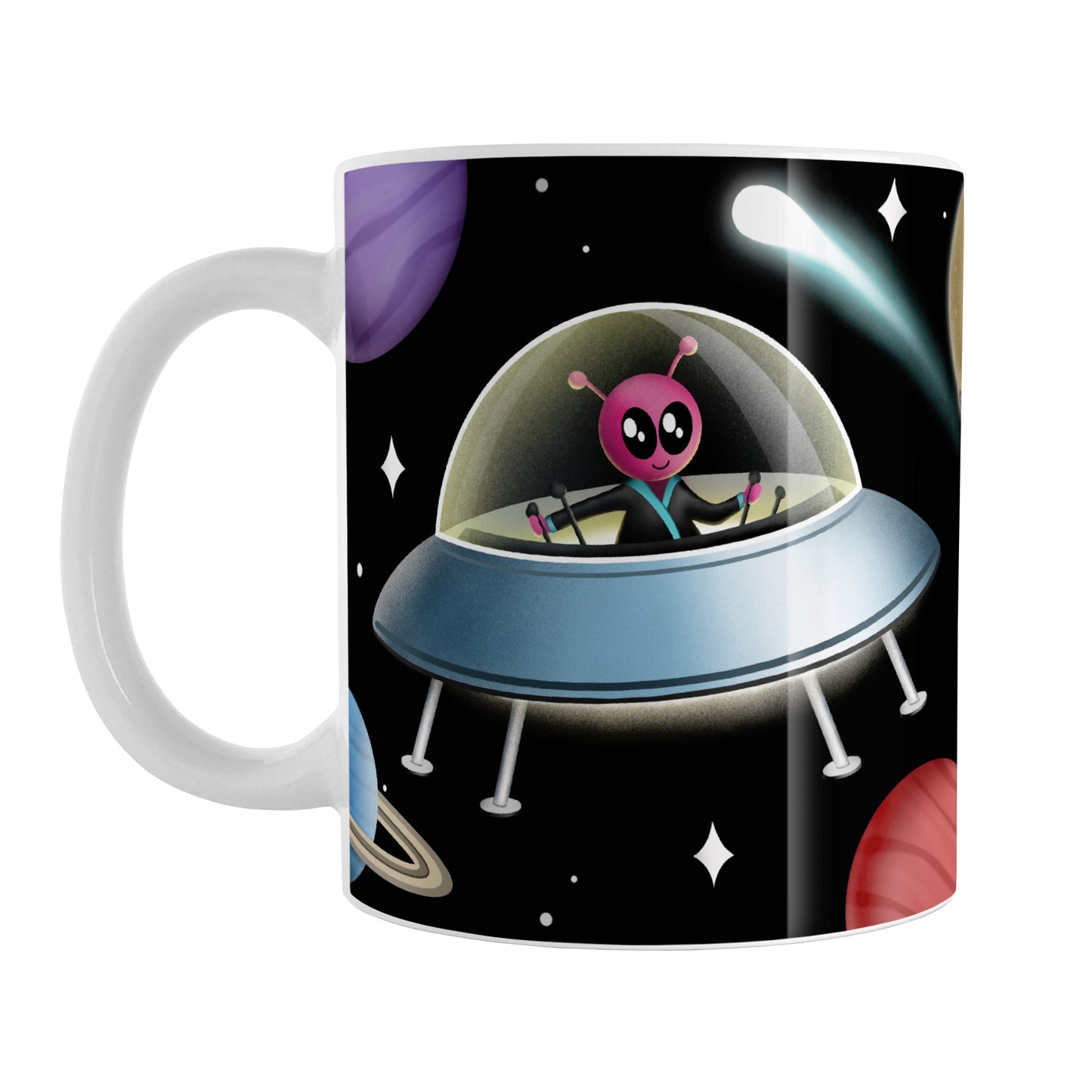 Galaxy Pink Alien Spaceship Mug