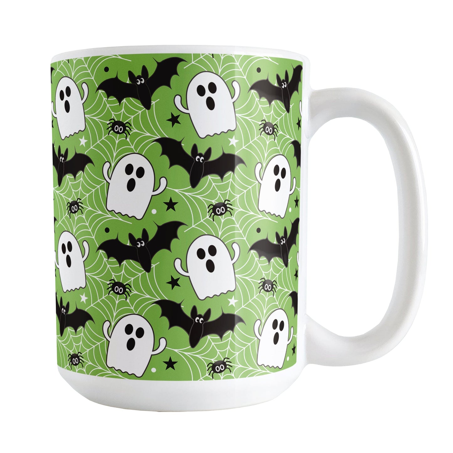 Ghosts Bats and Spiders Green Halloween Mug