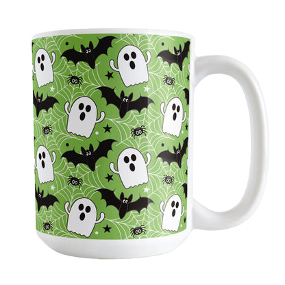 Ghosts Bats and Spiders Green Halloween Mug