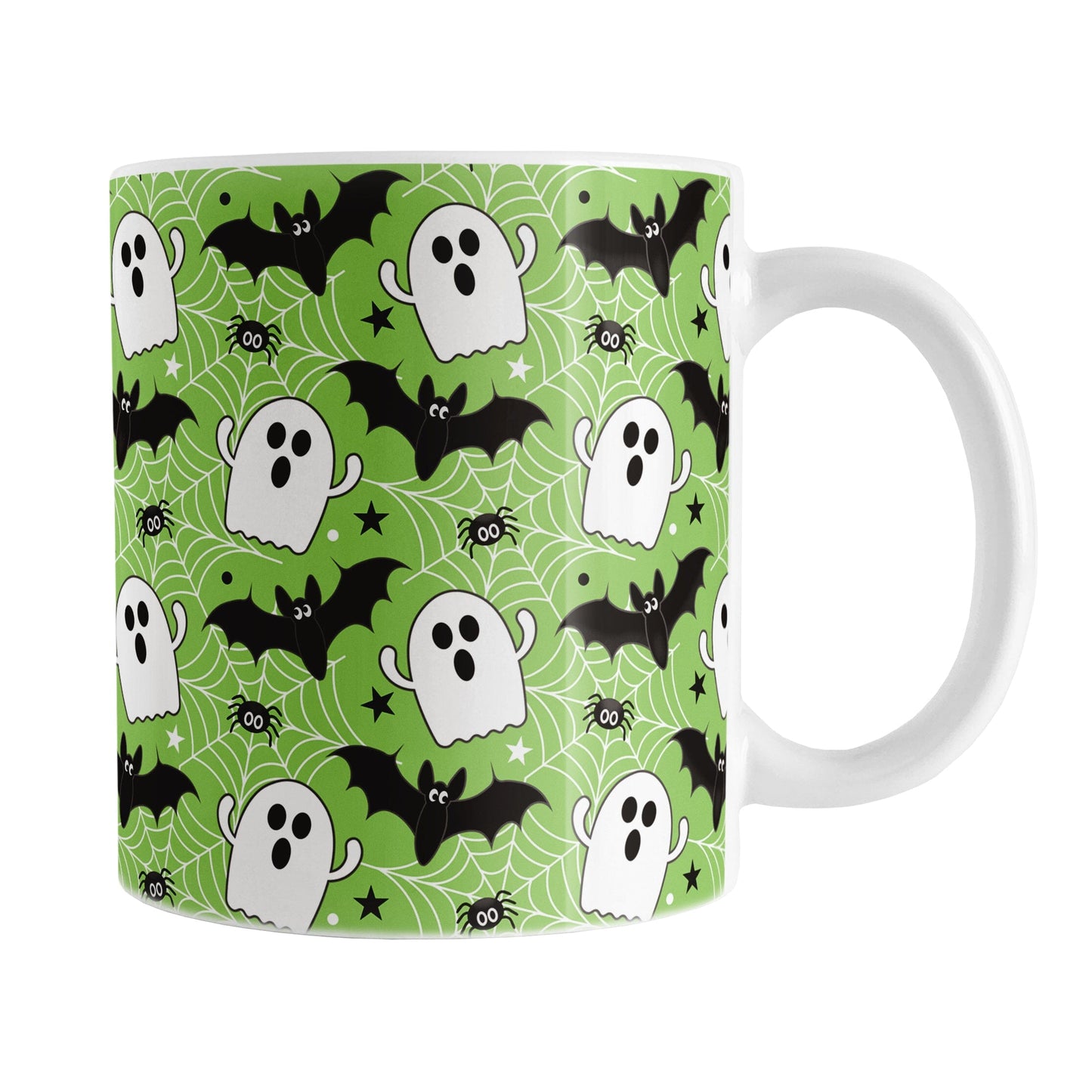 Ghosts Bats and Spiders Green Halloween Mug