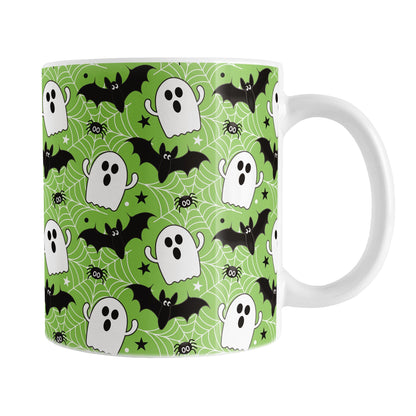 Ghosts Bats and Spiders Green Halloween Mug