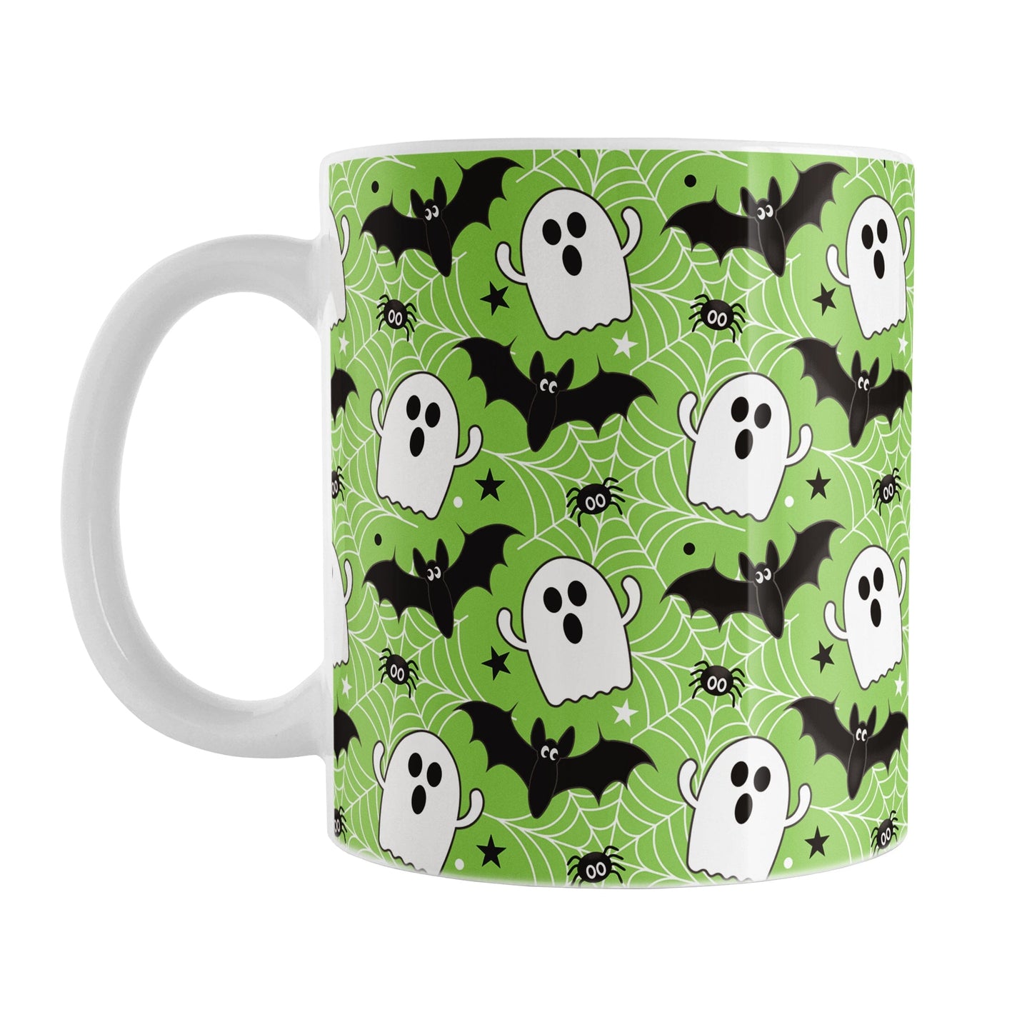 Ghosts Bats and Spiders Green Halloween Mug