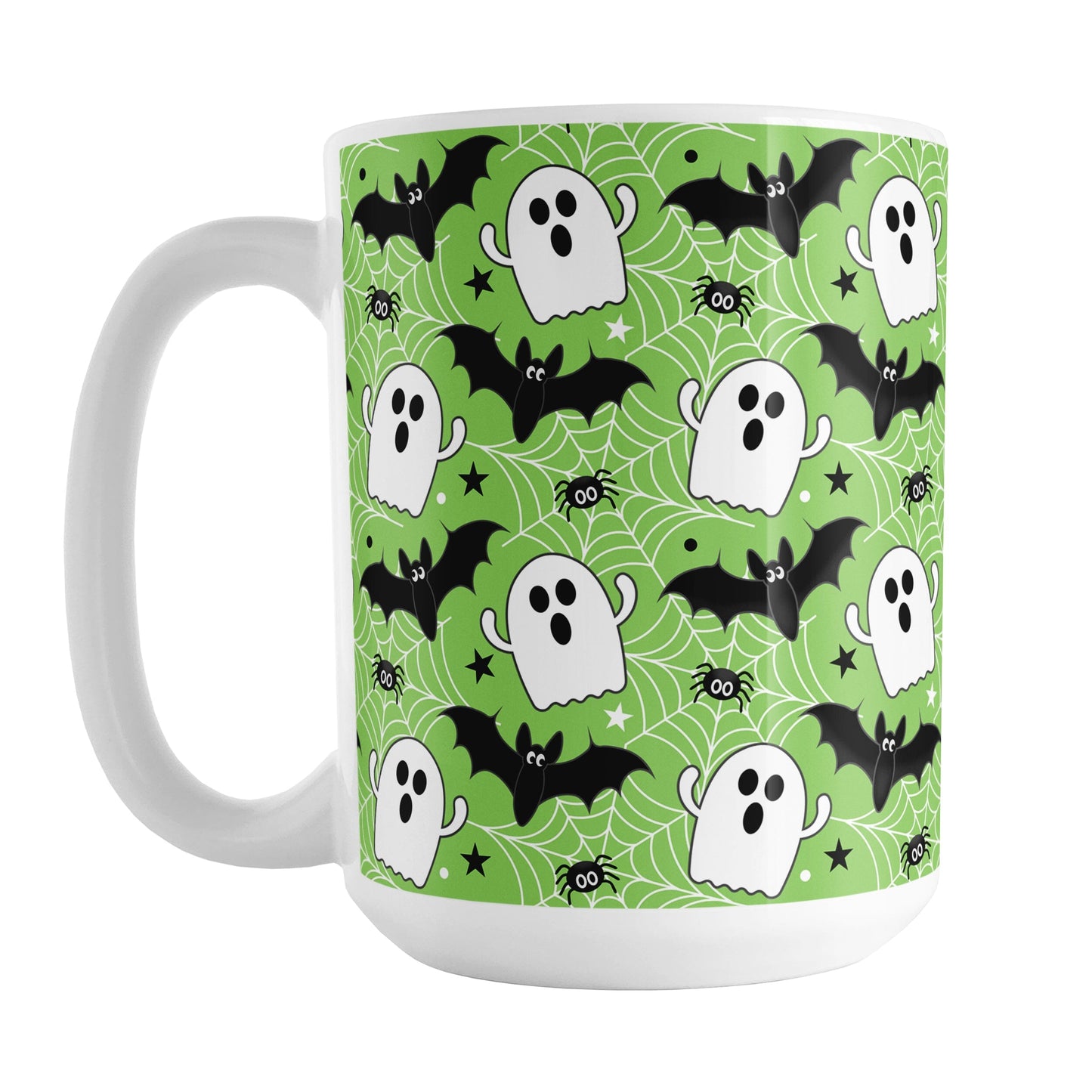 Ghosts Bats and Spiders Green Halloween Mug