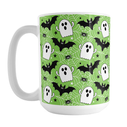 Ghosts Bats and Spiders Green Halloween Mug