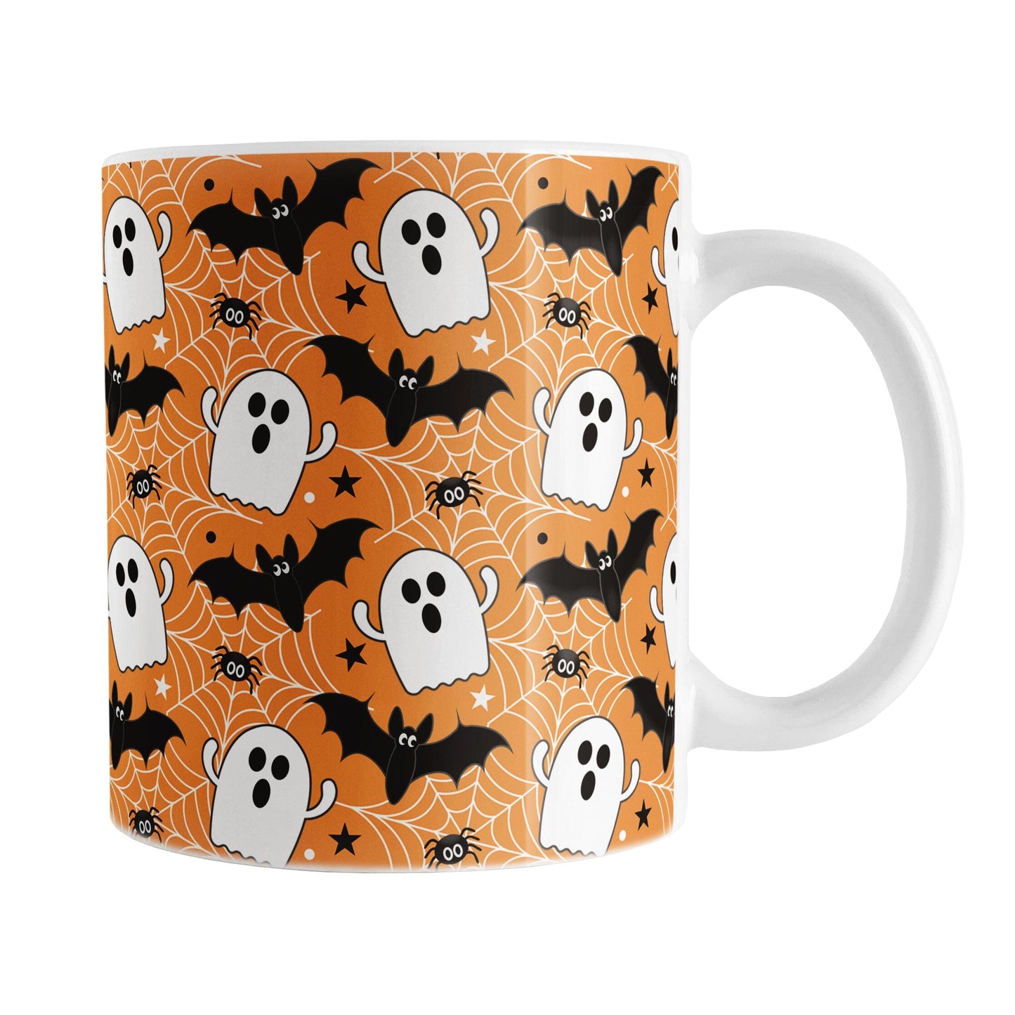 Ghosts Bats and Spiders Orange Halloween Mug