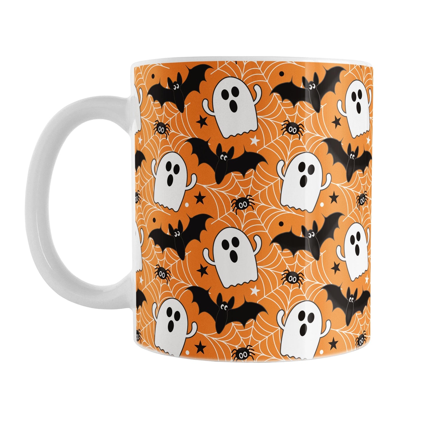Ghosts Bats and Spiders Orange Halloween Mug