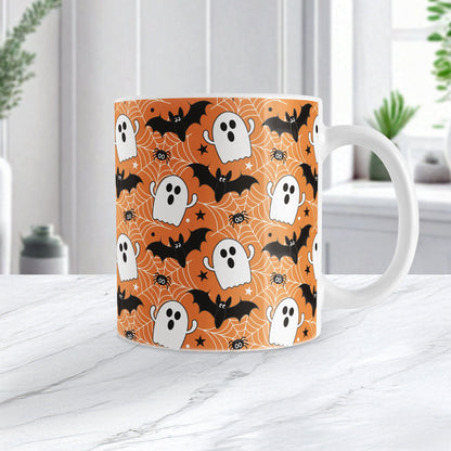 Ghosts Bats and Spiders Orange Halloween Mug