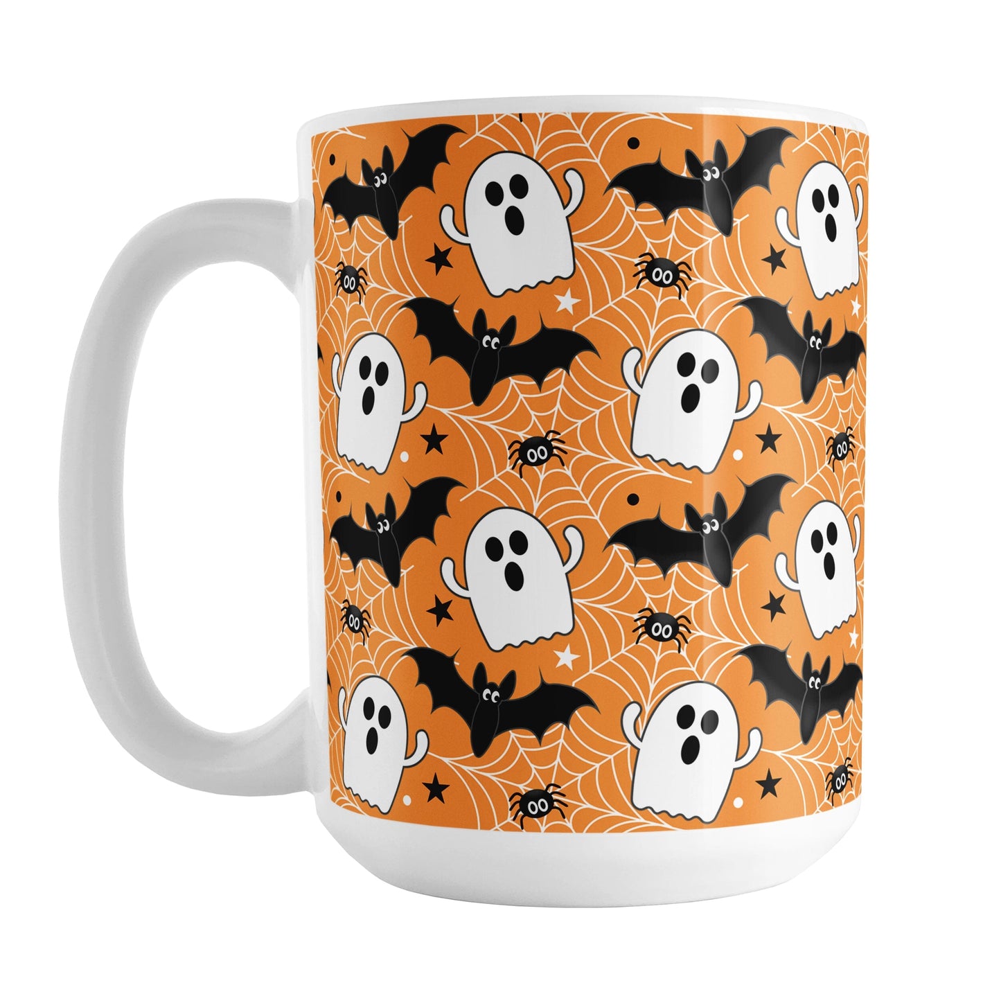 Ghosts Bats and Spiders Orange Halloween Mug
