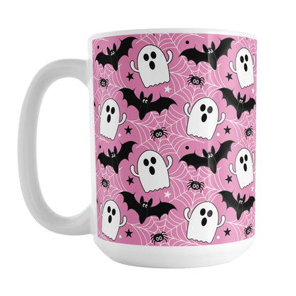 Ghosts Bats and Spiders Pink Halloween Mug