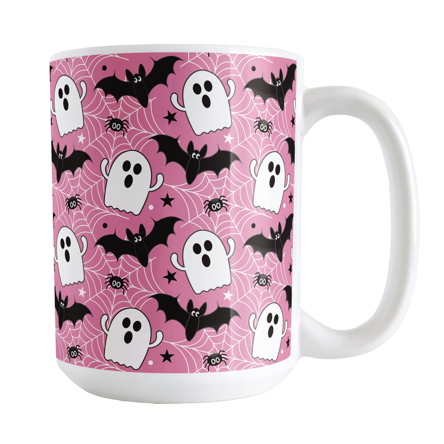 Ghosts Bats and Spiders Pink Halloween Mug