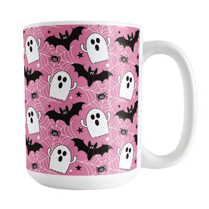 Ghosts Bats and Spiders Pink Halloween Mug