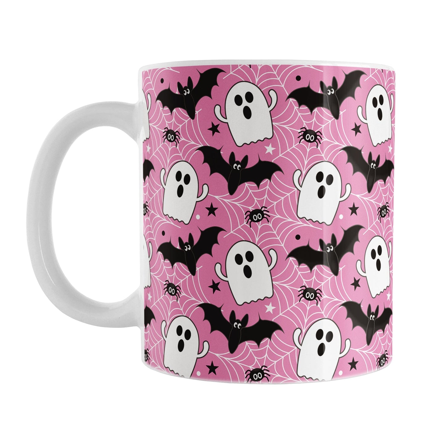 Ghosts Bats and Spiders Pink Halloween Mug