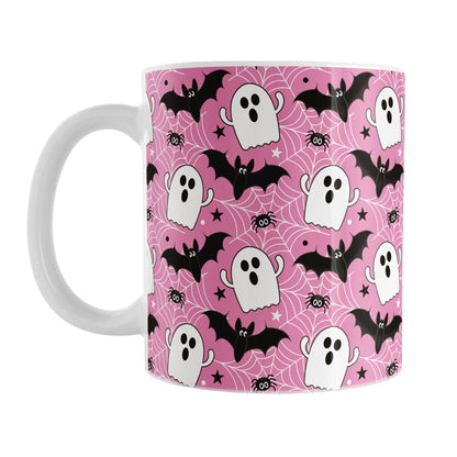 Ghosts Bats and Spiders Pink Halloween Mug