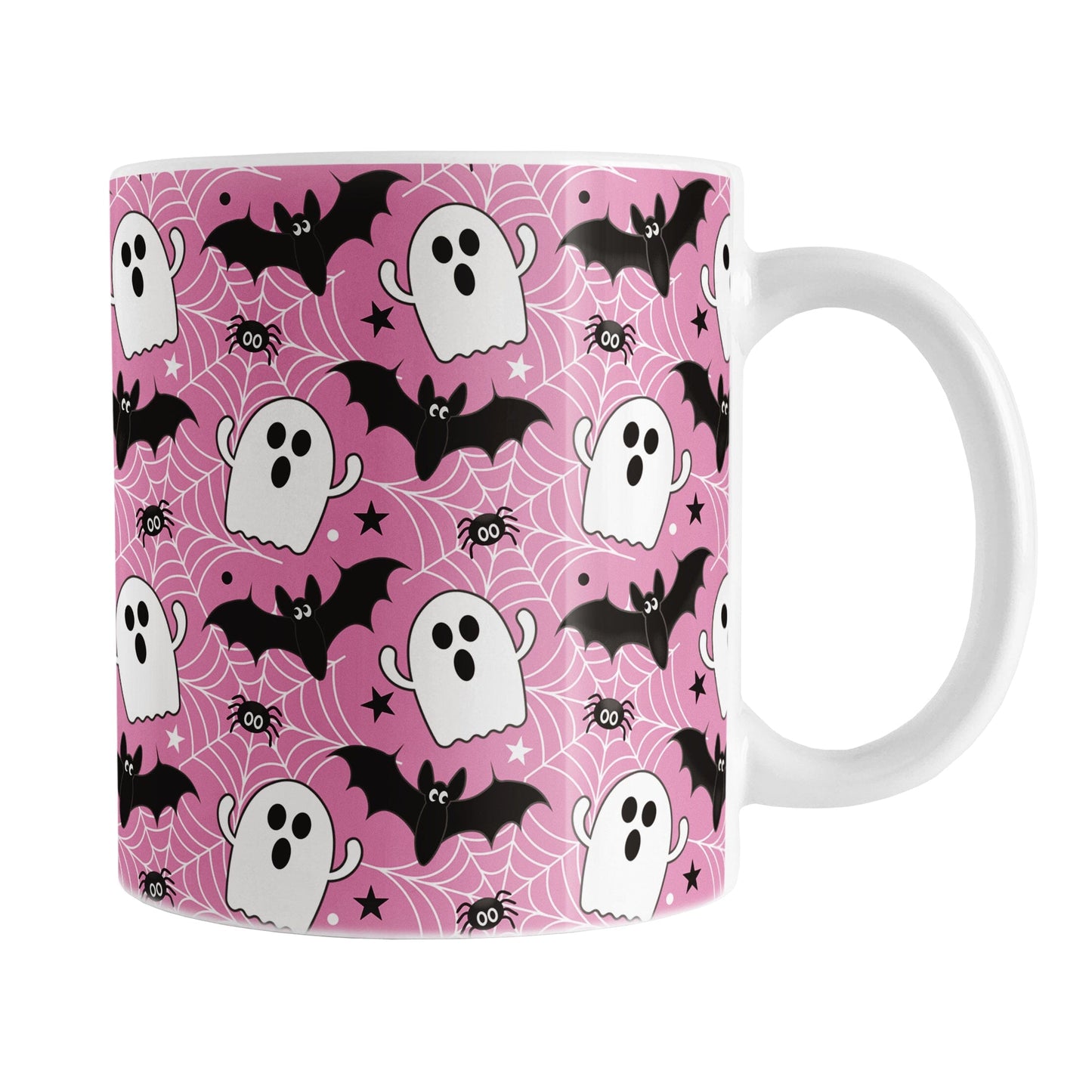 Ghosts Bats and Spiders Pink Halloween Mug