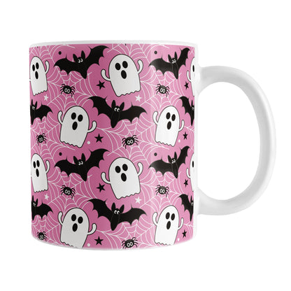 Ghosts Bats and Spiders Pink Halloween Mug