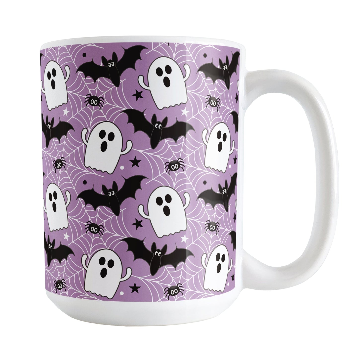 Ghosts Bats and Spiders Purple Halloween Mug