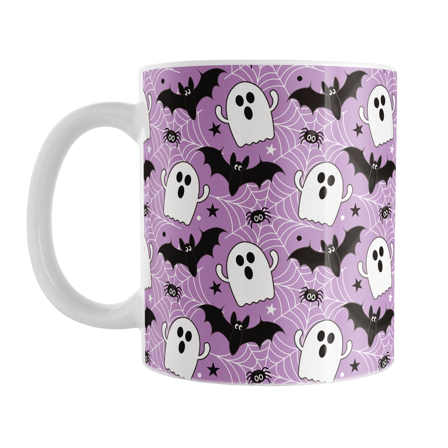 Ghosts Bats and Spiders Purple Halloween Mug