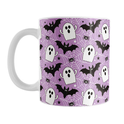 Ghosts Bats and Spiders Purple Halloween Mug
