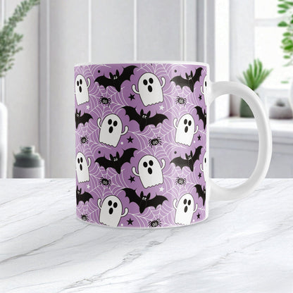 Ghosts Bats and Spiders Purple Halloween Mug