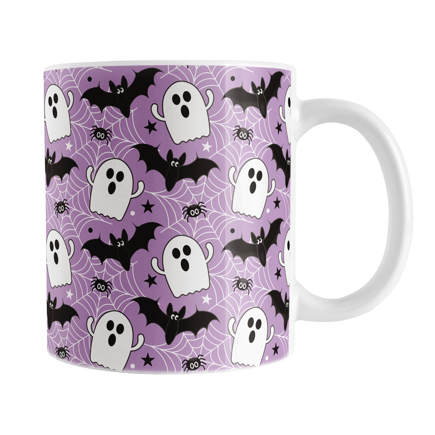 Ghosts Bats and Spiders Purple Halloween Mug