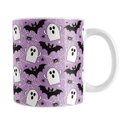 Ghosts Bats and Spiders Purple Halloween Mug