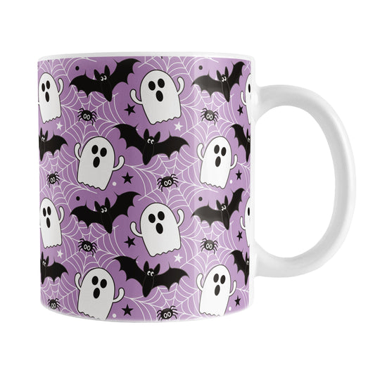 Ghosts Bats and Spiders Purple Halloween Mug