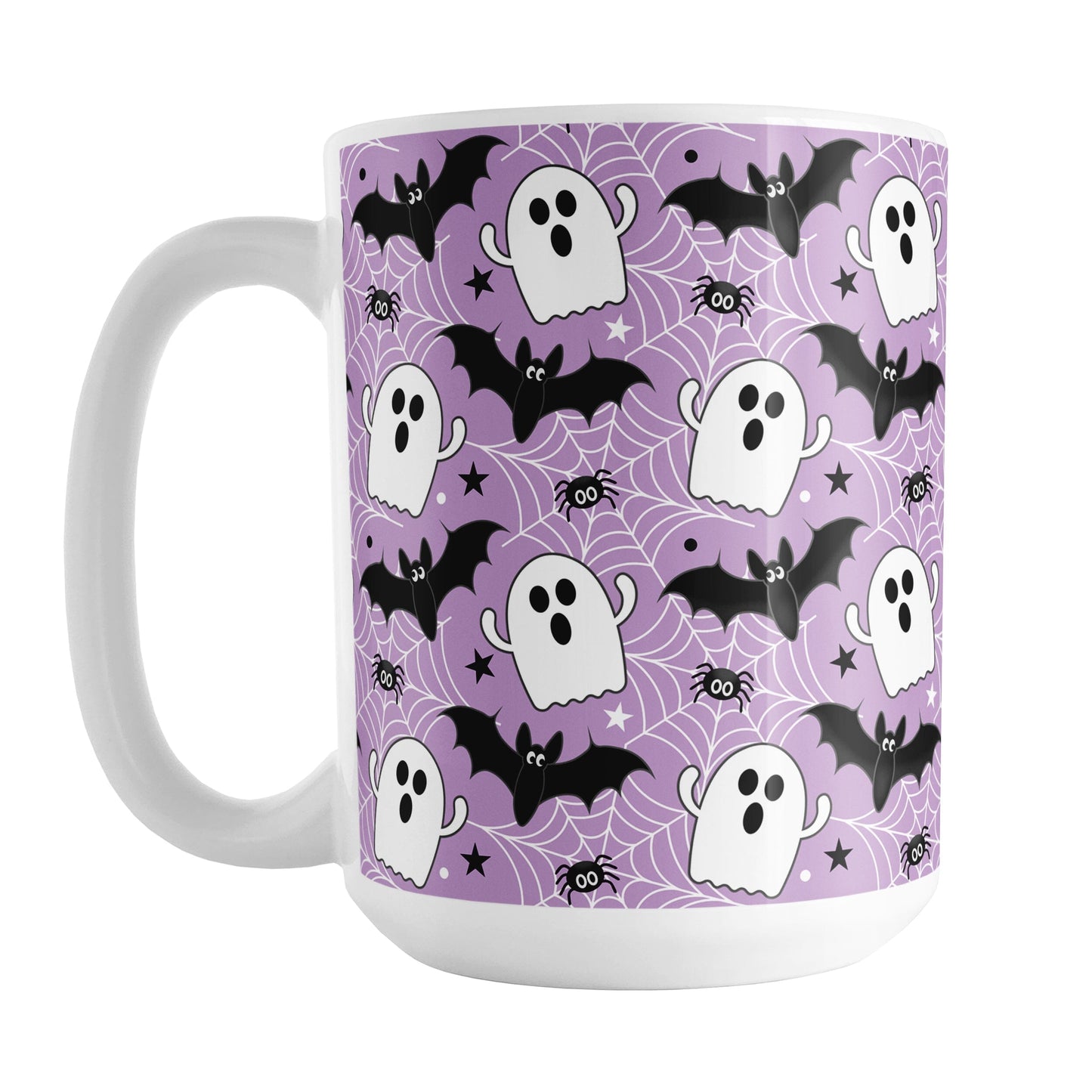 Ghosts Bats and Spiders Purple Halloween Mug