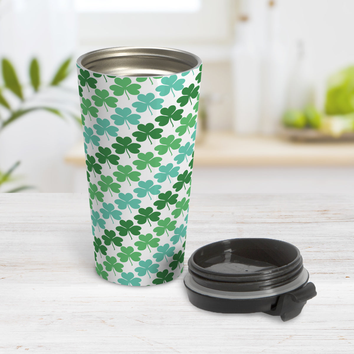 Green and Teal Clovers Travel Mug