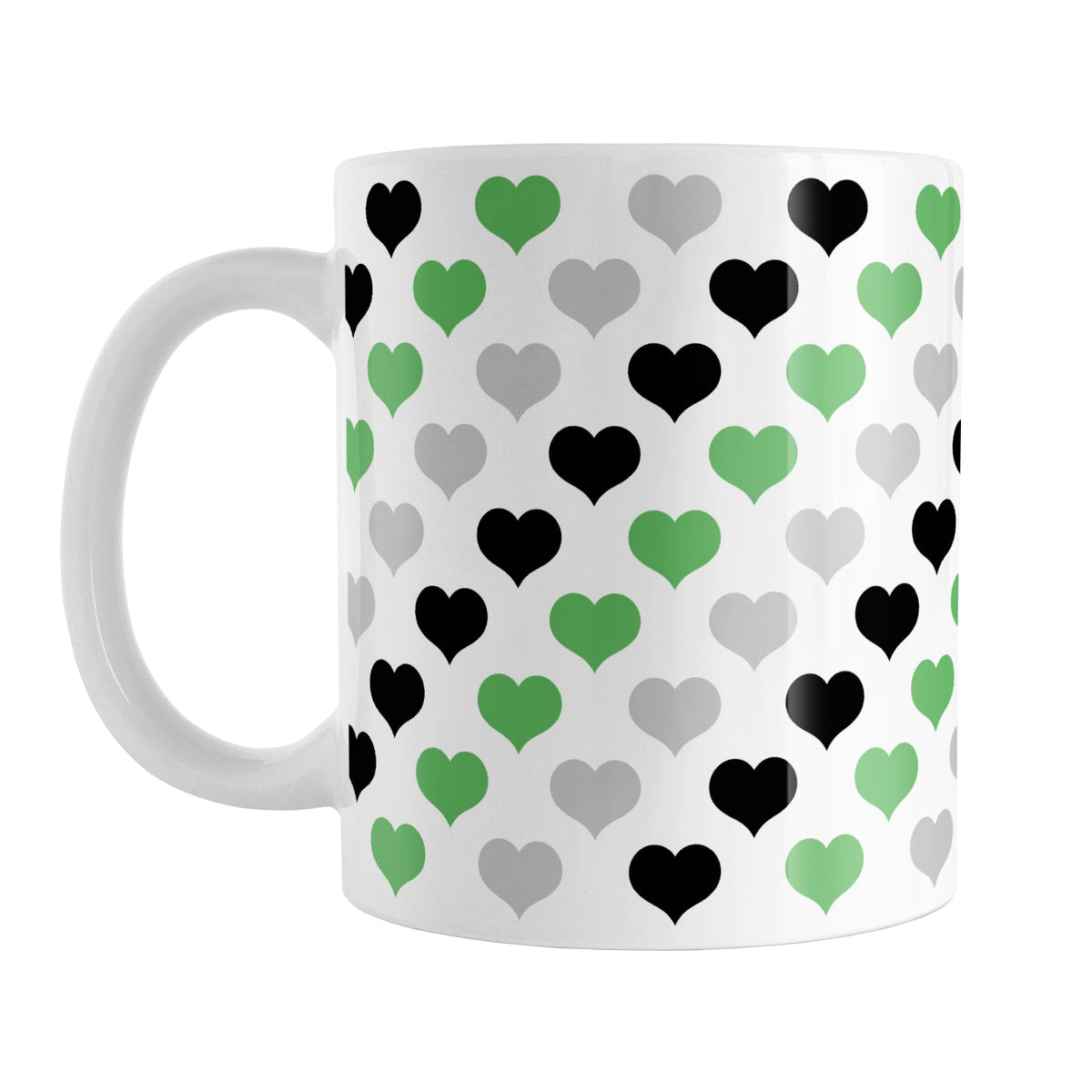Green Black Gray Hearts Pattern Mug