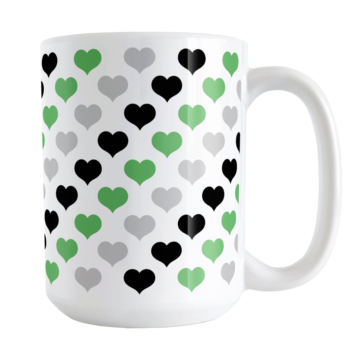 Green Black Gray Hearts Pattern Mug