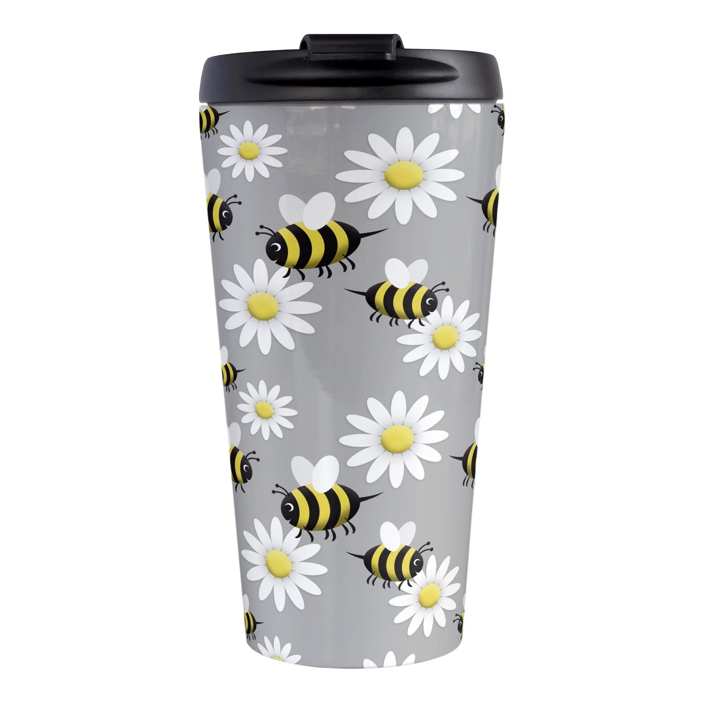 Happy Bee and Daisy Pattern Travel Mug