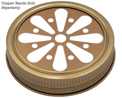 Daisy Cut Copper or Gold Metal Lid Inserts for RM Mason Jars 10 Pack