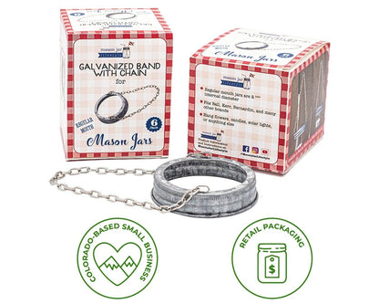 Galvanized Band with Chain Handle for Mason Jars 6 Pack